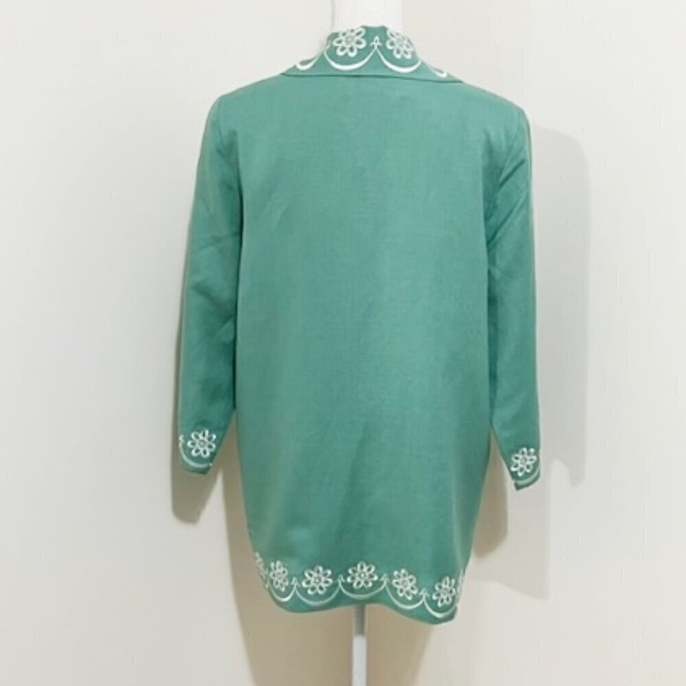 Bob Mackie Linen Blend Green Embroidered Jacket Wearable Art Size M - Picture 3 of 6